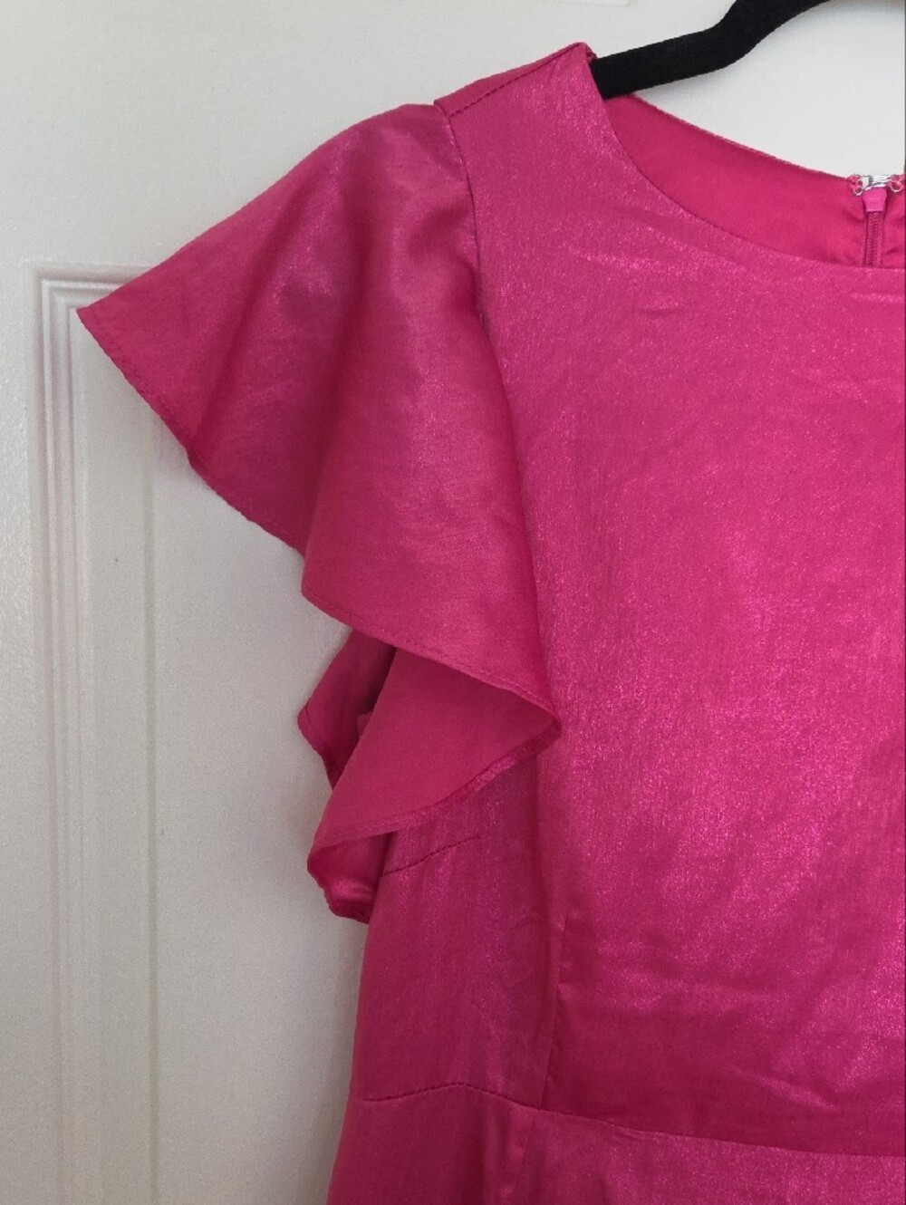 Rachel Parcell Flutter Sleeve Ruffle Sleeve Metallic Chiffom Berry Midi Dress 6 - Picture 6 of 14